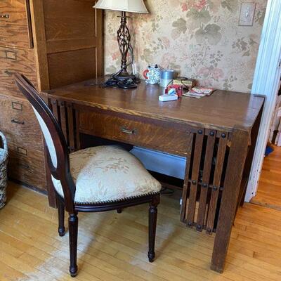 Antique Partner's Mission Oak Desk , Also a Wood File Cabinet ... 