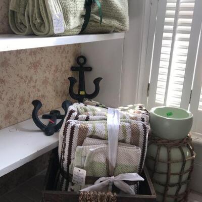 Towels, basket, vase ,