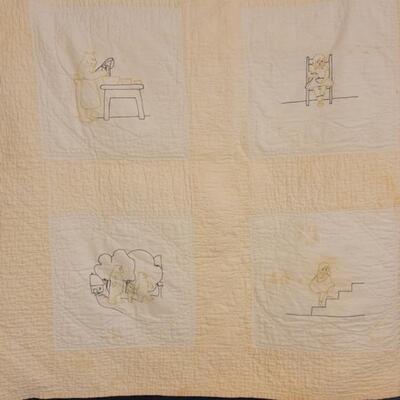 Hand Stitched Goldilocks & Three Bears Quilt with 20 Embroidered Scenes