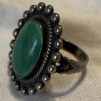 Sterling Silver and Green Turquoise Navajo Ring
