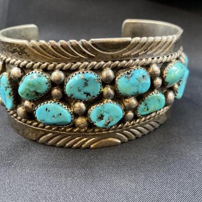 Heavy Tommy Moore Sterling Silver and Turquoise Cuff Bracelet total weight is 92.74 grams
