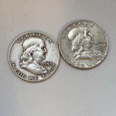 (2) 1959 Franklin Silver Half Dollars