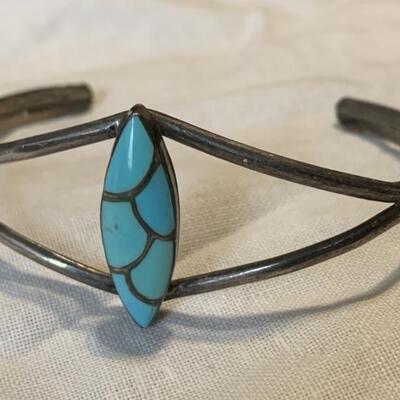 Sterling Silver and Inlaid Turquoise Zuni Cuff
