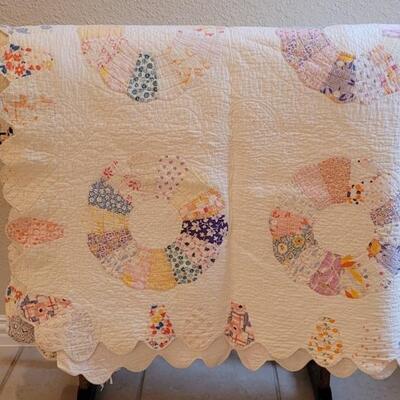 Hand Stitched Quilt With Scalloped Edges, as is