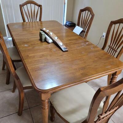 dining room table and six chairs
