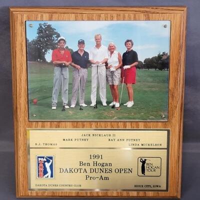 1991 Ben Hogan Pro-Am Plaque w/ Jack Nicklaus II +
Mark Putney, Ray Ann Putney, Linda Mickelson, & B.J. Thomas
Dakota Dunes Open Golf...