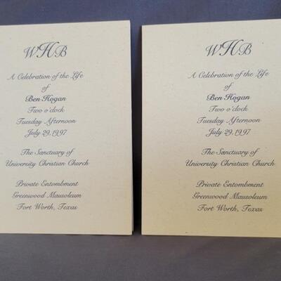 (2) Invitations to Ben Hogans Celebration of Life
July 29, 1997 in Fort Worth
