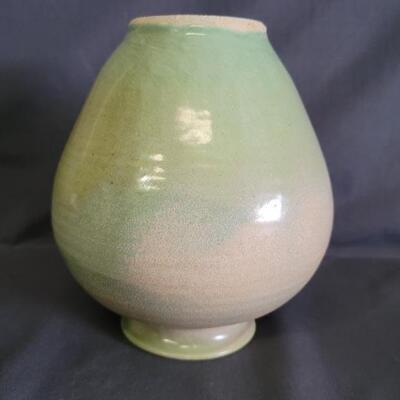 (2) Green Glazed Hand Made Pottery Pots
