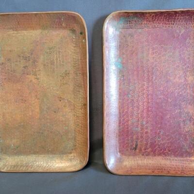 (2) Heavy Hand Hammered Copper Trays