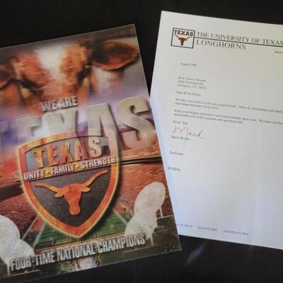 Aug, 2009 Longhorn Football Program & a Letter to BJ & Gloria Signed by Coach Mack Brown