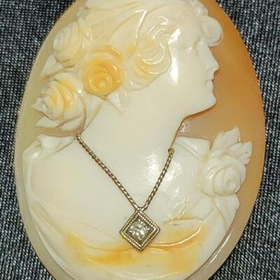 Loose Shell Cameo with Diamond Necklace