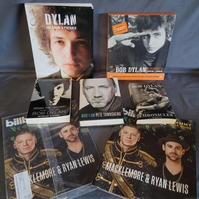 (7) Biographies: 4-Bob Dylan, 1-Pete Townshend, & 2- Macklemore & Ryan Lewis (1 still wrapped in plastic)