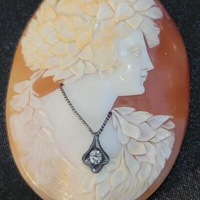 Loose Shell Cameo with Diamond Necklace