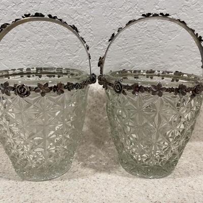 Pair Russian Imperial Crystal & 84 Silver Baskets
Antique Crystal & Russian Silver (875/1000) Baskets with Rubies, Emeralds, & Citrine...