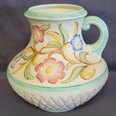 HJ Wood, Ltd. Ceramic Pitcher Raised Flower Design
Made in England