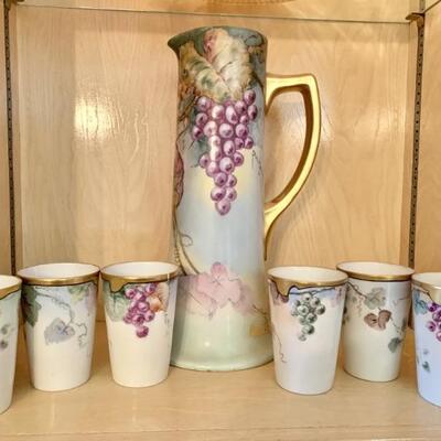 (7) Austrian China Pitcher Set with 6 Tumblers