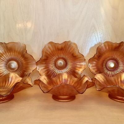 (6) Carnival Glass Marigold & Round Dessert Bowls
