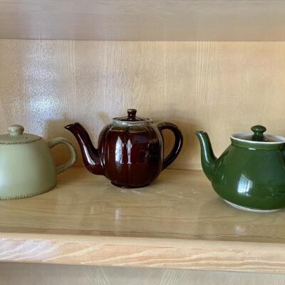 (3) Glazed Pottery Teapots, 1 Hall USA & 1 Korea