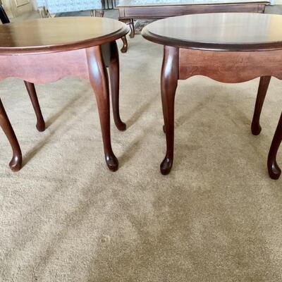 (2) Matching Cherry Queen Anne Round End Tables