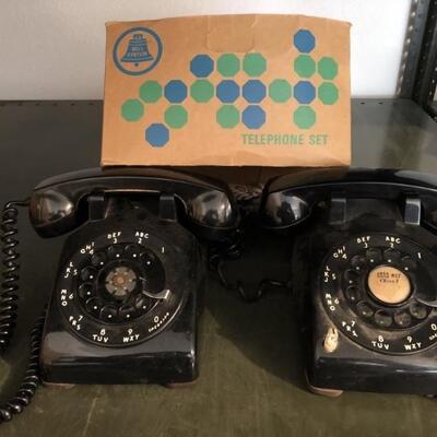 Pair of Vintage Black Rotary Dial Phones