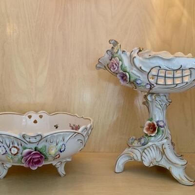 (2) Capodimonte Style Compote & Footed Bowl