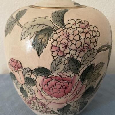 Hand Painted Floral 11in Lidded Chinese Ginger Jar