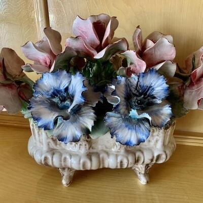 Capodimonte Metal Flowers in Porcelain Base, Italy