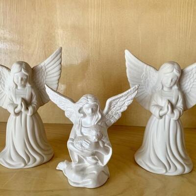 (3) Matte Ceramic Bisque Angels Figurines