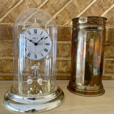 (2) Decor: Anniversary Clock & Brass-Tone Vase