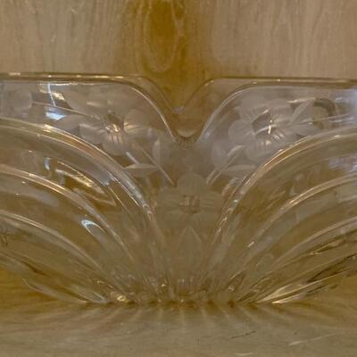 Large Crystal Clear Square Bowl w Etched Flowers