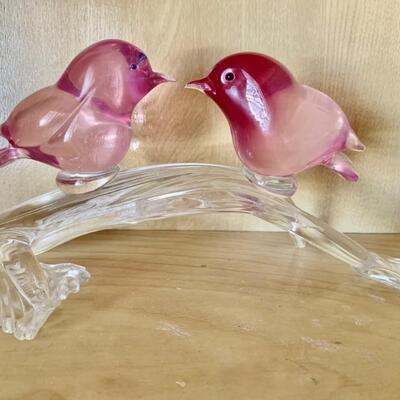 Crystal Pink Love Birds on a Branch Figurine
