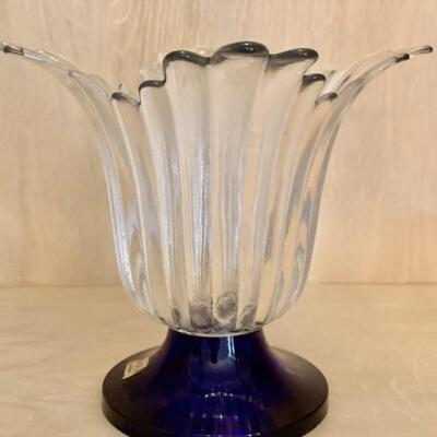 Elegant Ribbed Vase with Cobalt Base by iM-GLASS