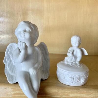 (2) Porcelain Angels, One is Trinket Dish