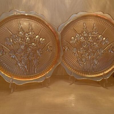 (2) Jeanette Iris Carnival Glass 11in Cake Plates