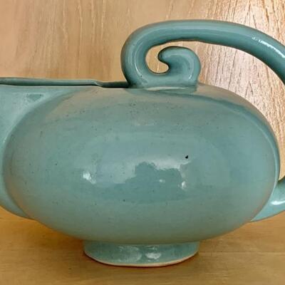 Vintage Unique Aqua Stoneware Tea Pot
