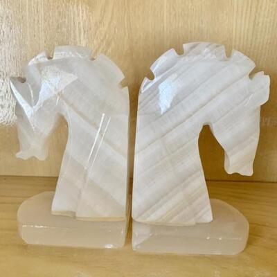 Mid Century Pair Onyx Horse Head Bookends