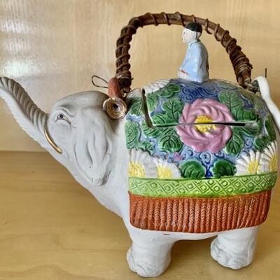 Japanese Folk Art: Man Riding Elephant Teapot