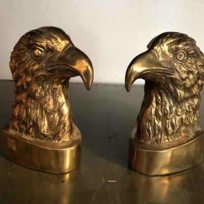 Mid Century Solid Brass Eagles Head Bookends-Korea