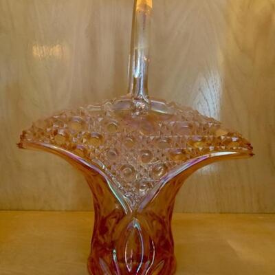 Vintage LE Smith Glass Bride's Basket Vase, USA