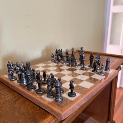 Pewter Chess Set on Stone Board