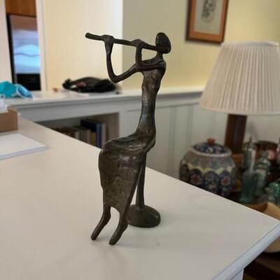 Lady Playing Flute Metal Sculpture