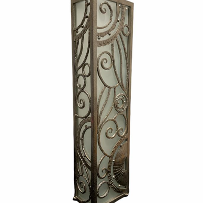 Exceptional Art Deco Wrought Iron and Glass Sconce #1