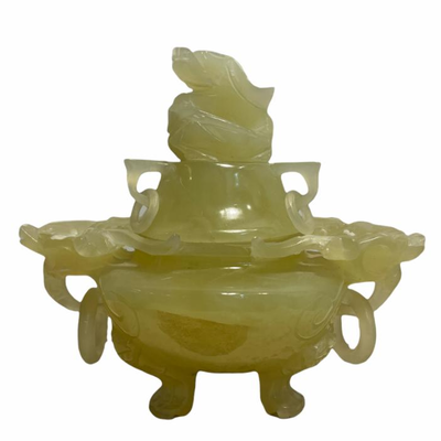 Antique Carved Yellow Jade Urn