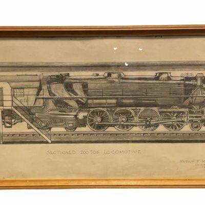 Museum of Science & Industry Locomotive Pencil Drawing