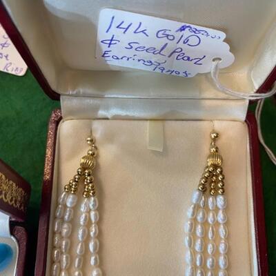 14 k gold and Seed pearl chandelier earrings!! 1940s $250.00