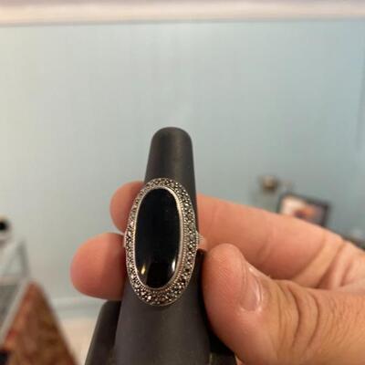 1940s onyx and marcasite Sterling ring