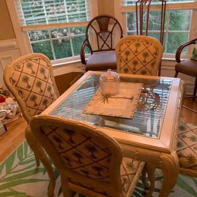 Glass card table four matching chairs