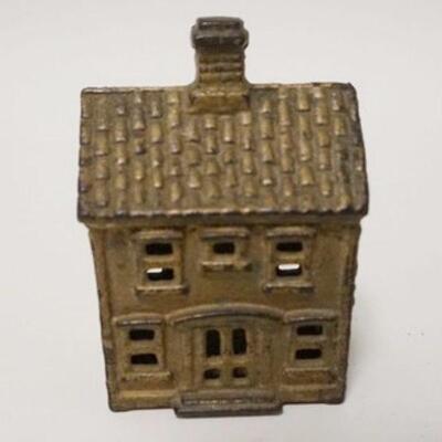 1044	SMALL HOUSE STILL BANK, CAST IRON, 2 1/4 IN WIDE X 3 1/8 IN HIGH
