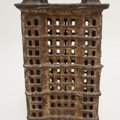 1034	LARGE *BANK* BUILDING STILL BANK, CAST IRON, 3 3/8 IN X 4 1/2 IN X 6 3/4 IN HIGH
