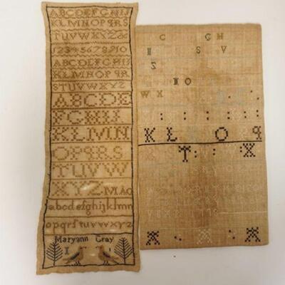 1064	2 ANTIQUE SAMPLERS W/1778, BOTH BY MARYANN (MARY) GRAY, HAS SOME THIN SPOTS, 8 1/8 IN X 14 1/8 IN
